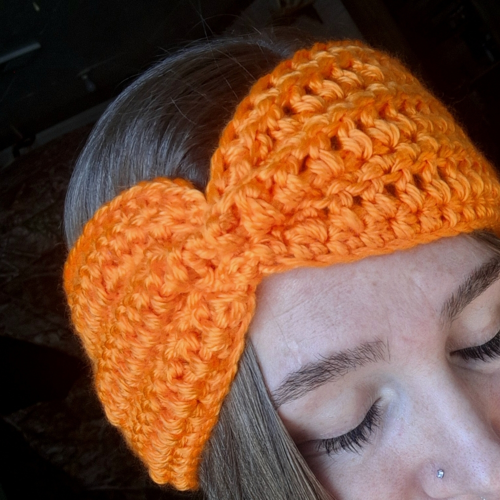Handmade Vibrant Orange Crochet Bow Headband